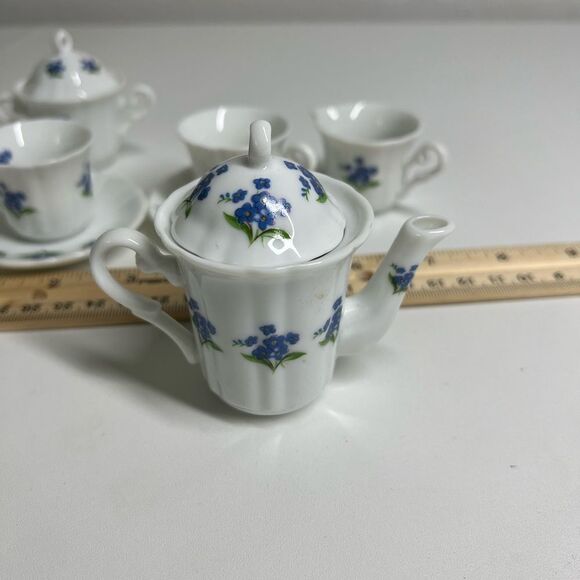 Home Decoration Mini Porcelain Tea Set Blue Vintage - Picture 8 of 9